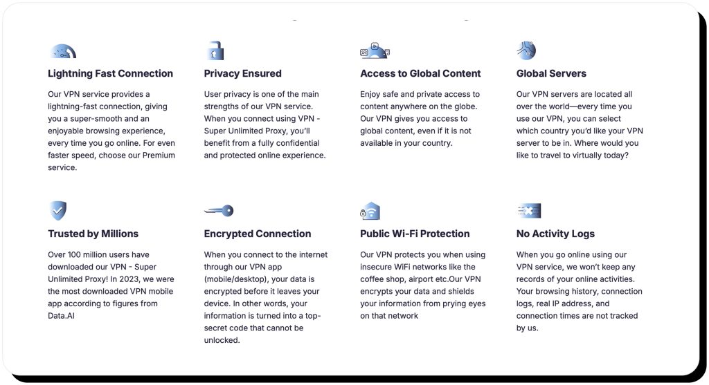 VPN Super Unlimited Proxy describes its security measures that make it safe